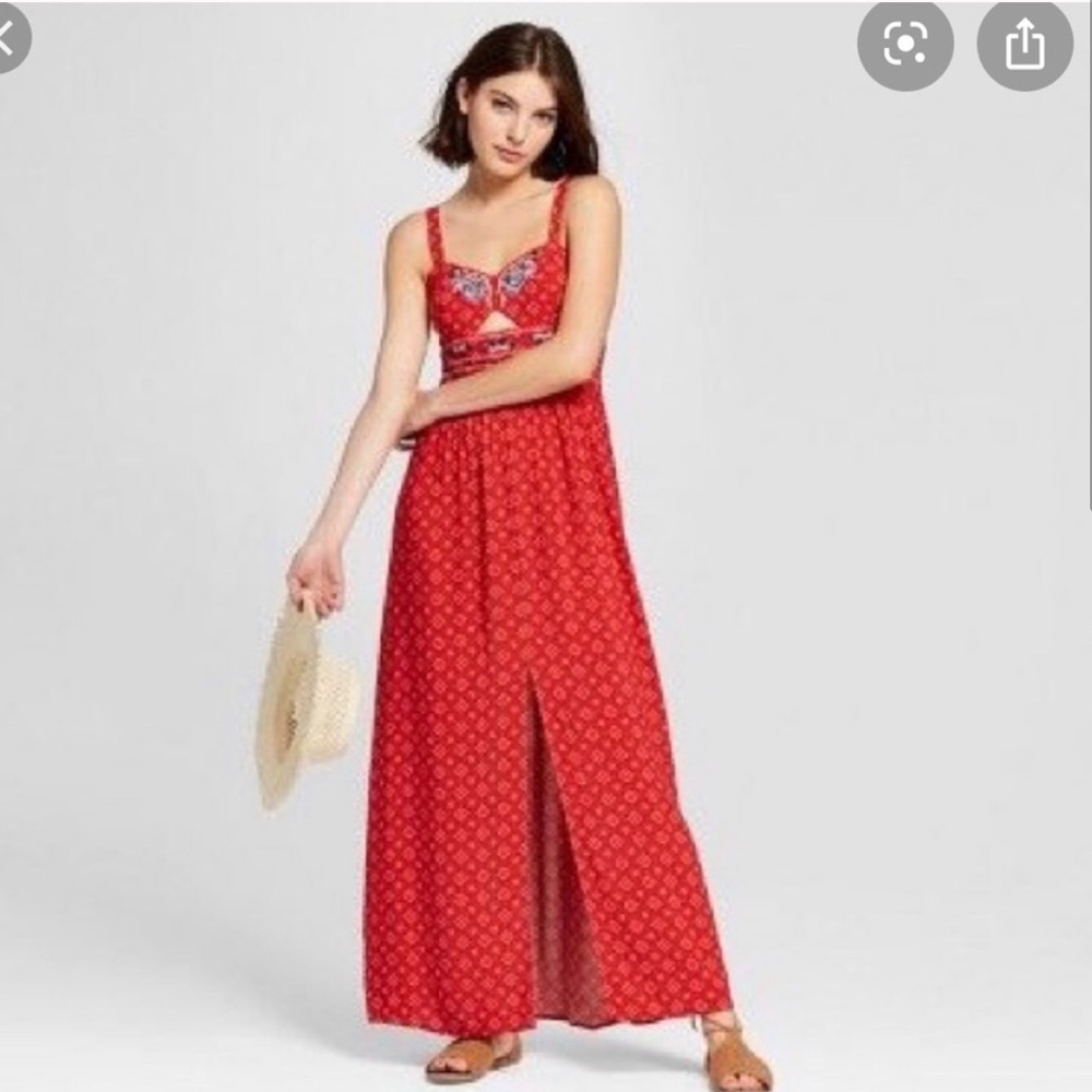 Xhilaration Embroidered Red Maxi Dress